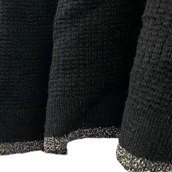 Joie Metallic Trim Super Soft Pullover V-Neck Long Sleeve Sweater Black Medium - Picture 5 of 10